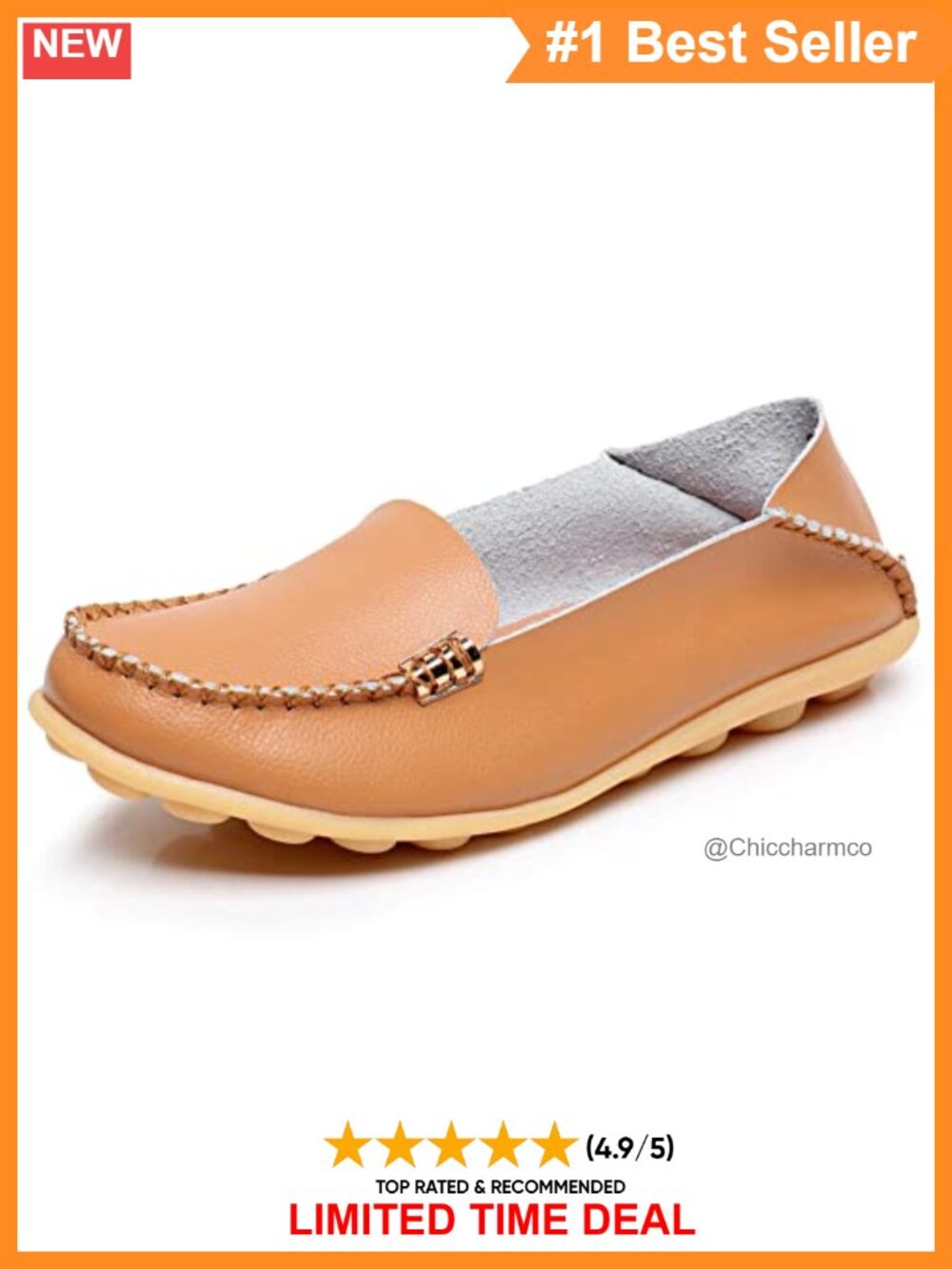 Women's Slip On Loafers with Metal Ornament Lightweight Comfy Walking Flats